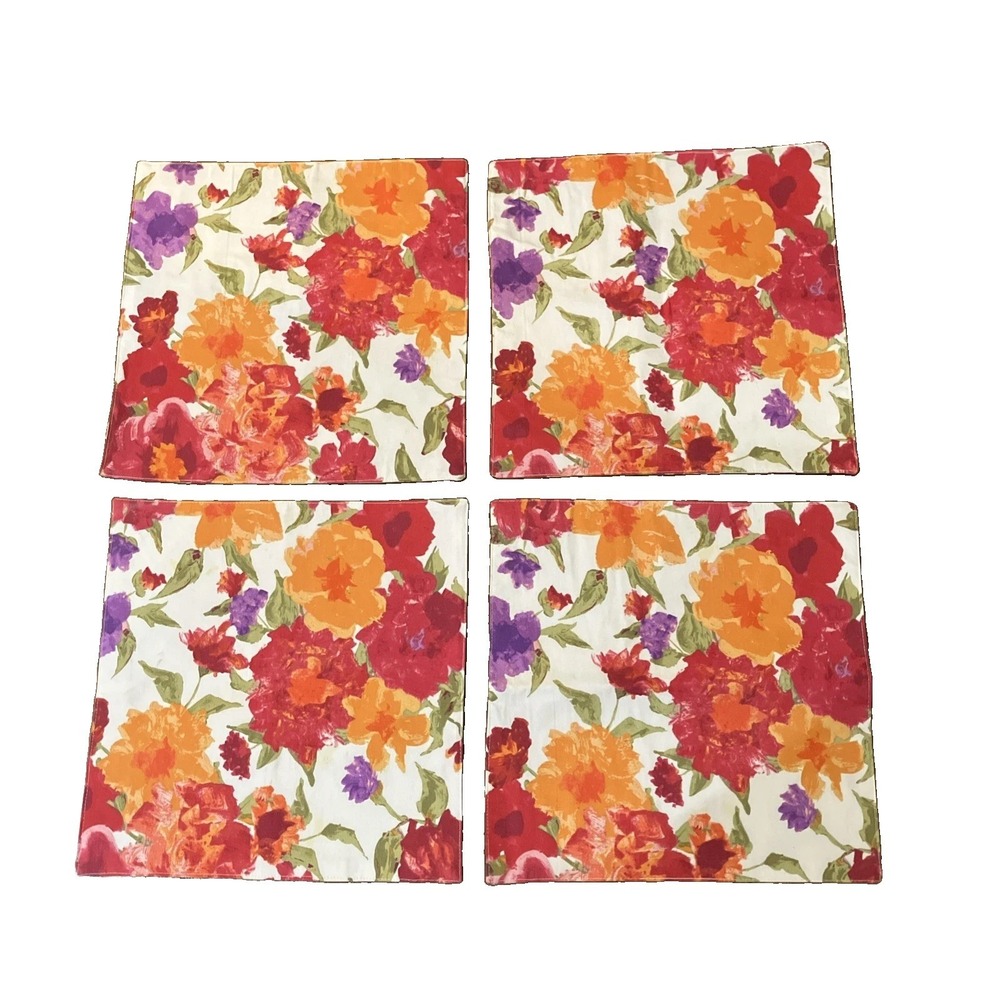 Cynthia Rowley Set of 4 Cotton Bright Floral Square Placemats 15 X 15